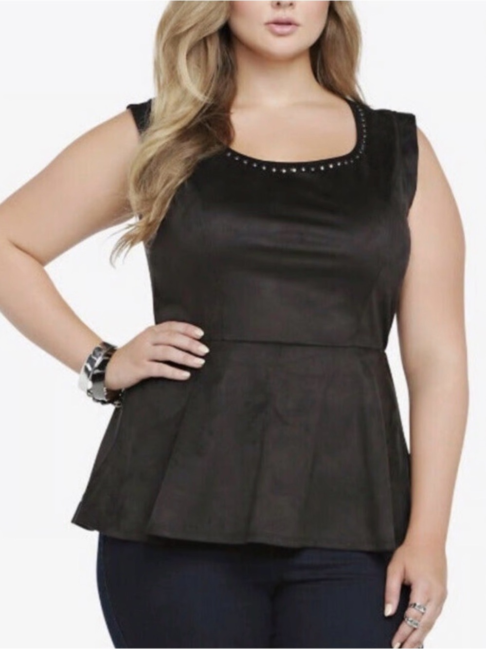 Torrid 3(3X) faux suede studded peplum top missing stud